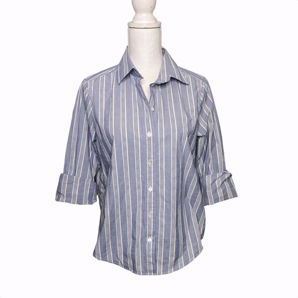 Tommy Hilfiger button down shirt cotton small petite gray - Picture 3 of 10